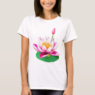 Pink White Lotus Water Lily Flowers & Green Leaf T-Shirt