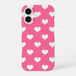 Pink White Love Heart Pattern Design iPhone 16 Case