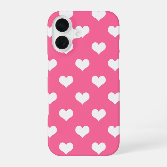 Pink White Love Heart Pattern Design  iPhone 16 Case (Back)