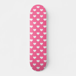 Pink White Love Heart Pattern Design Skateboard
