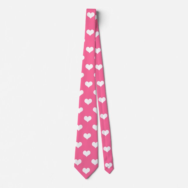 Pink White Love Heart Pattern Design  Tie (Front)