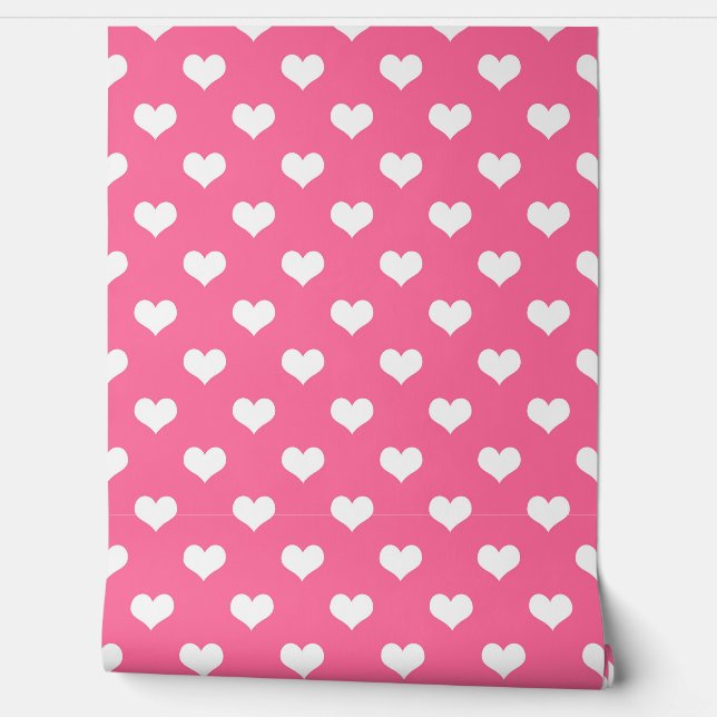 Pink White Love Heart Pattern Design  Wallpaper (Unrolling)