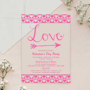 Pink & White Love Hearts Valentine's Day Party Acrylic Invitations