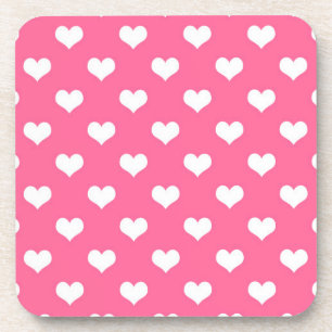 Pink White Lovely Hearts Design Coaster