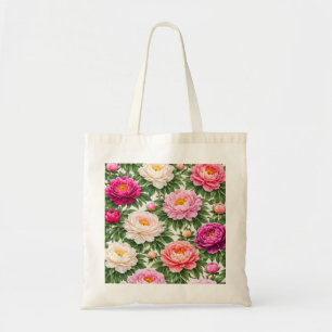 Pink White & Magenta Peony Floral Botanical Patter Tote Bag