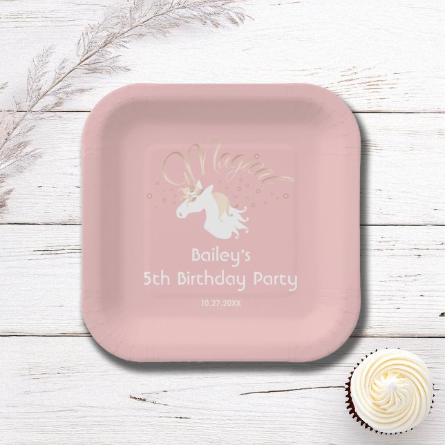 Pink White Magical Unicorn Girl Birthday Party Paper Plate (Creator Uploaded)