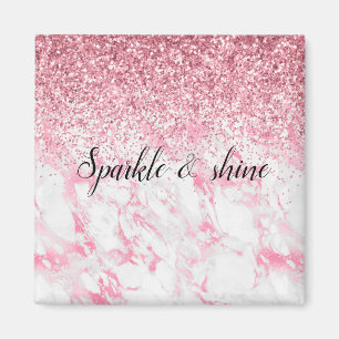 Pink White Marble Glitter Magnet