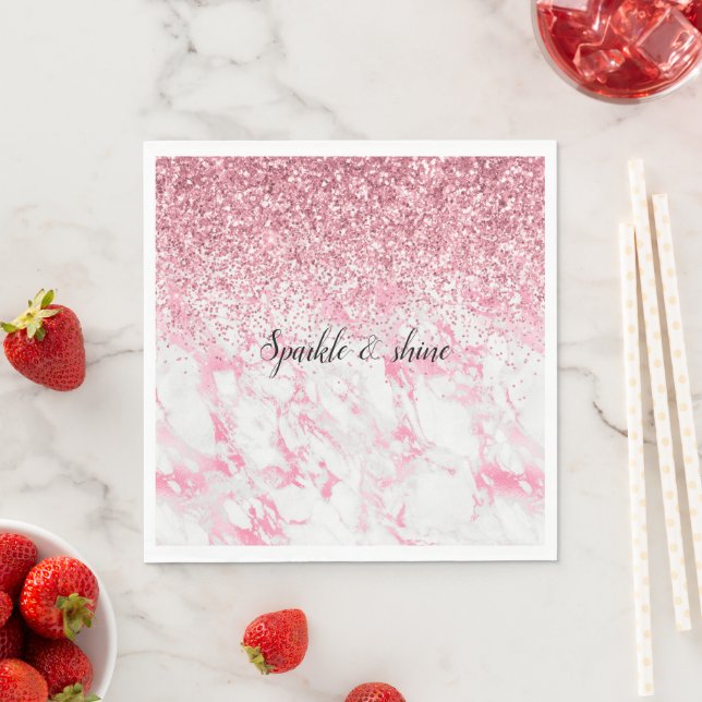 Pink White Marble Glitter              Napkin (Insitu)
