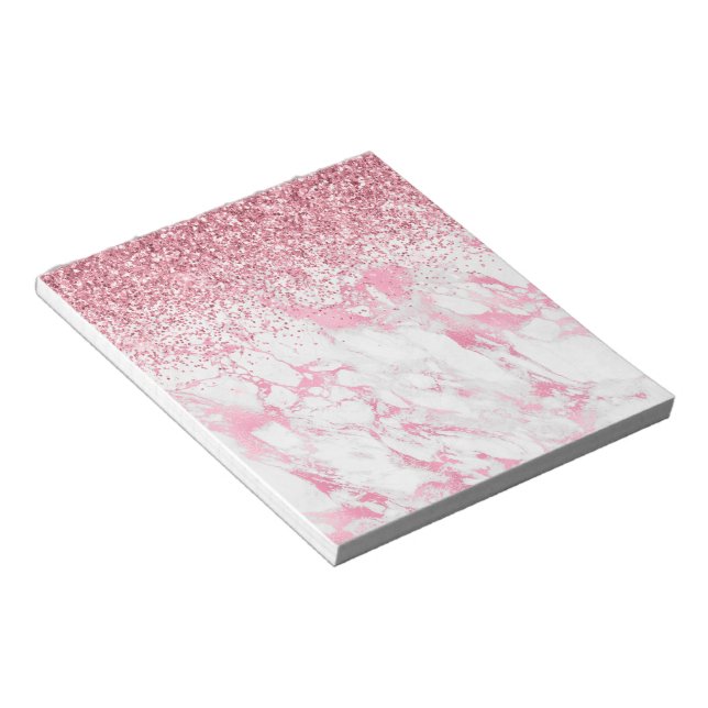 Pink White Marble Glitter Notepad (Angled)
