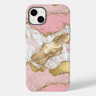 Pink White Marble Gold Glitter iPhone 14 Plus Case