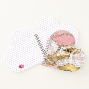 Pink White Marble Gold Glitter Notebook