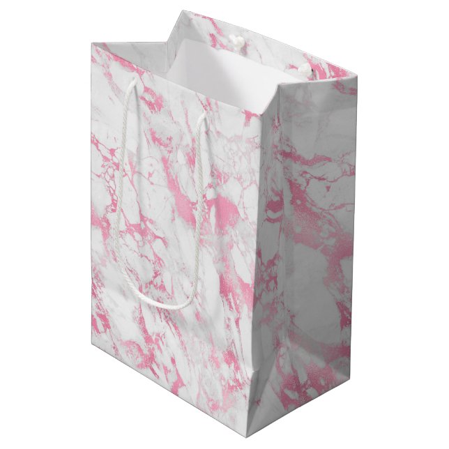 Pink White Marble           Medium Gift Bag (Front Angled)