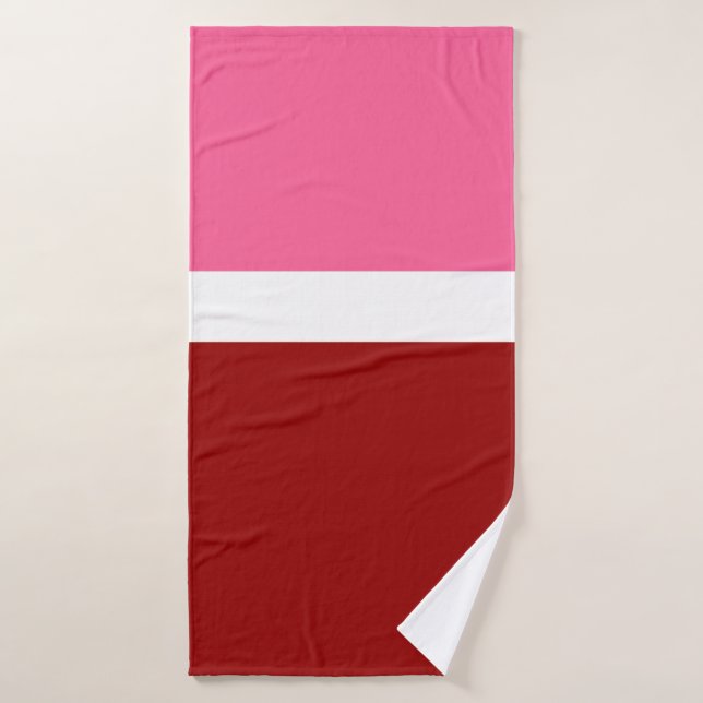 Pink White Maroon Red Colour Block  Bath Towel (Bath Towel)