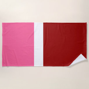 Pink White Maroon Red Colour Block Beach Towel