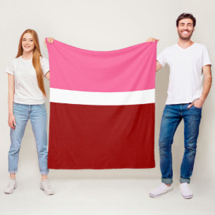 Pink White Maroon Red Colour Block Fleece Blanket