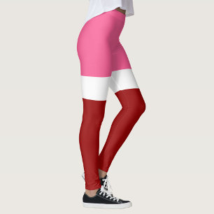 Pink White Maroon Red Colour Block Leggings