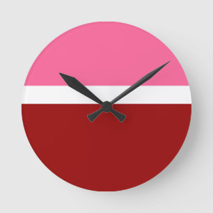Pink White Maroon Red Colour Block  Round Clock