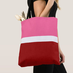 Pink White Maroon Red Colour Block Tote Bag