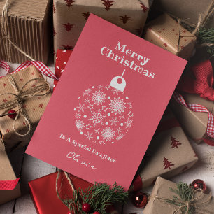 Pink White Merry Christmas Daughter Personalised Holiday Card