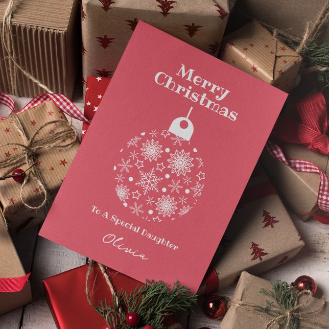 Pink White Merry Christmas Daughter Personalised Holiday Card (Creator Uploaded)