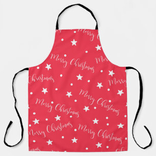PINK & WHITE MERRY CHRISTMAS WITH STARS APRON