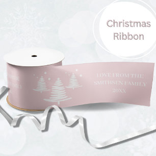 Pink White Minimalist Christmas Trees Satin Ribbon