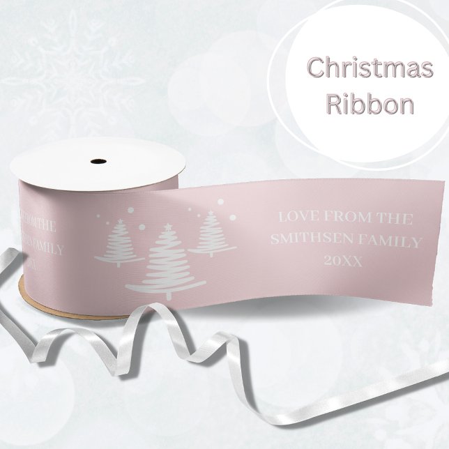 Pink White Minimalist Christmas Trees Satin Ribbon (Creator Uploaded)