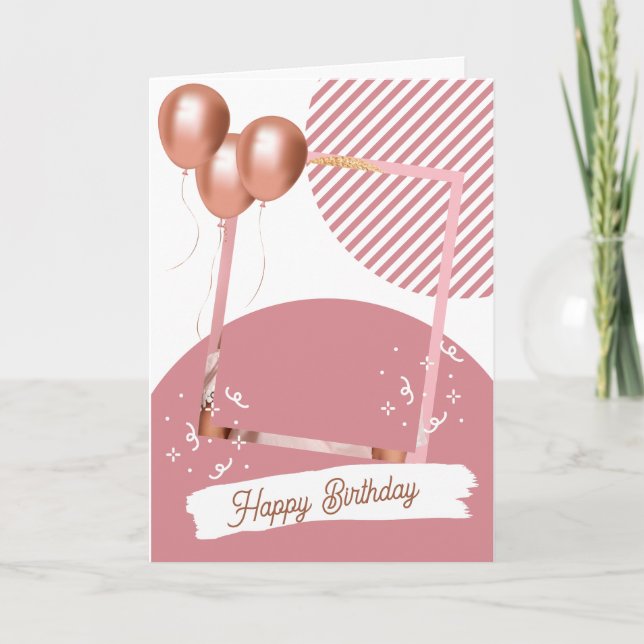 Pink White Minimalist Happy Birthday Folded  Card (Front)