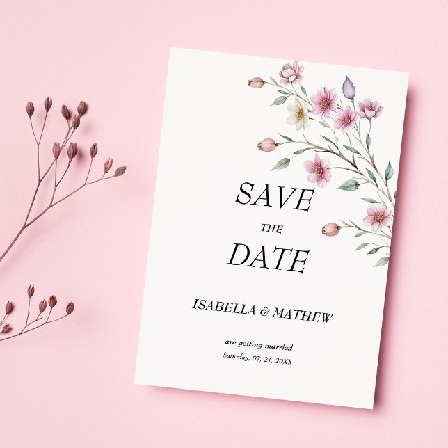 Pink white mint lilac spring flower Save the Date Invitation (Pink white mint lilac spring flower Save the Date)