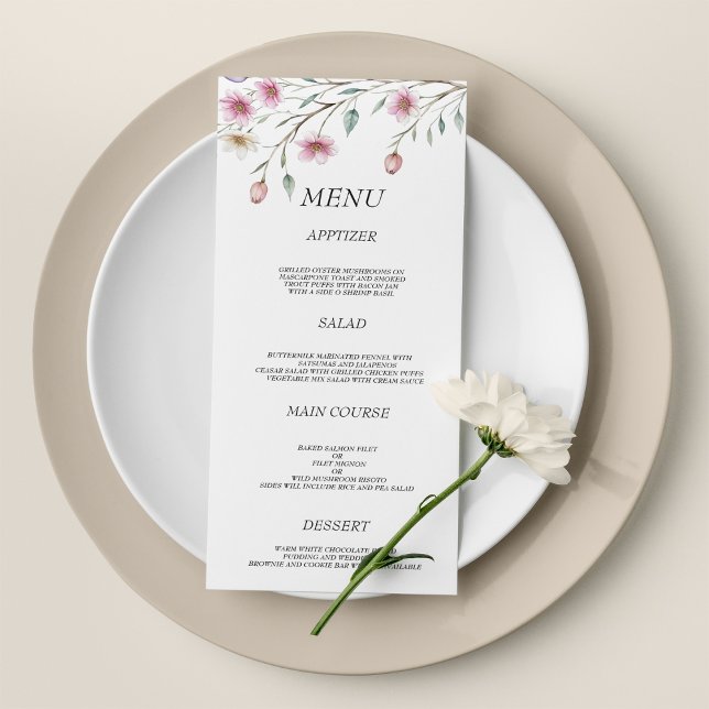 Pink white mint lilac spring flower Wedding Menu (Pink white mint lilac spring flower Wedding Menu)