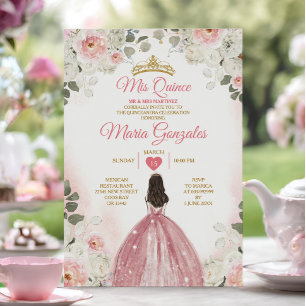 Pink & White Mis Quince 15 Anos Gold Crown Invitation