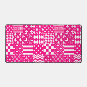 Pink White Mixed Patterns Patchwork Design Desk Mat