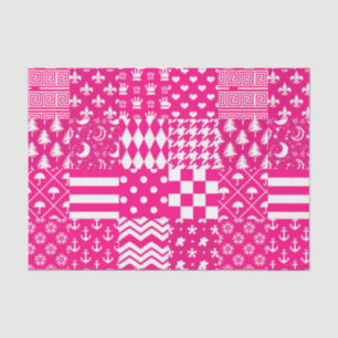 Pink White Mixed Patterns Patchwork Design  Tissue Paper