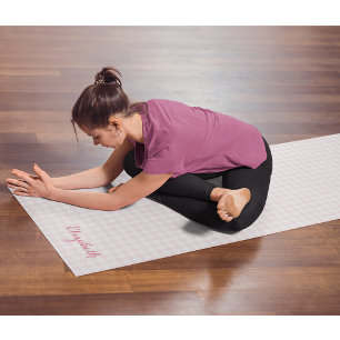 Pink White Modern Chequered Monogram Exercise Yoga Mat