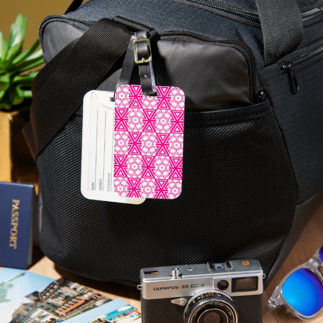 Pink White Modern Pattern Luggage Tag (Front & Back)