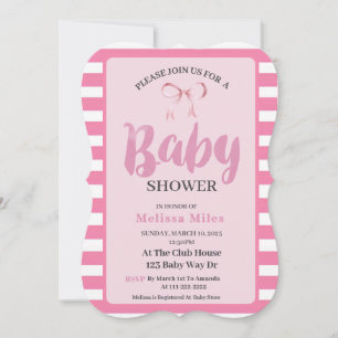 Pink & White Modern Pink Bow Girl Baby shower Invitation