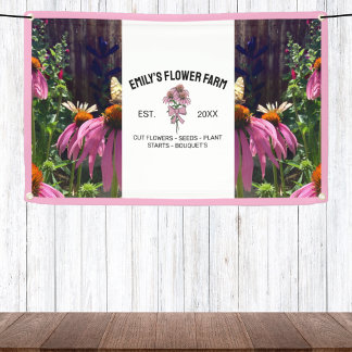 Pink & White Modern Two Photo Flower Farm Banner