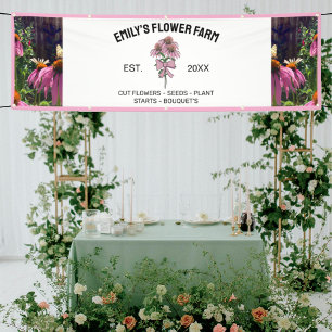 Pink & White Modern Two Photo Flower Farm Banner