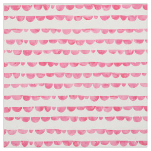 Pink white modern watercolor scalloped stripes fabric