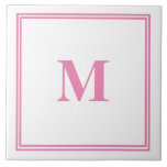 Pink White Monogram Initial Custom Name Striped Tile<br><div class="desc">Designed with text template for monogrammed initial which you can customise!</div>