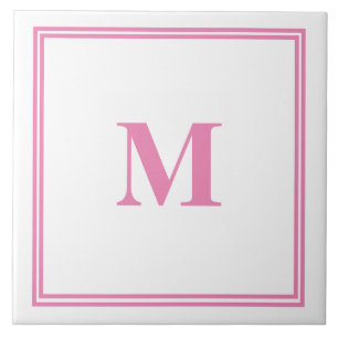 Pink White Monogram Initial Custom Name Striped Tile