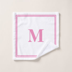 Pink White Monogram Initial Custom Name Striped  Wash Cloth