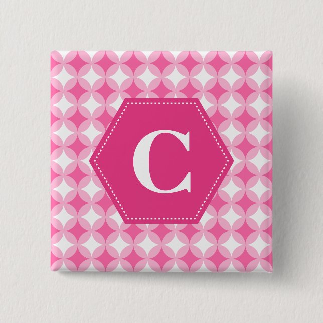Pink White Monogram Pattern 15 Cm Square Badge (Front)