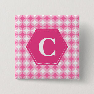 Pink White Monogram Pattern 15 Cm Square Badge