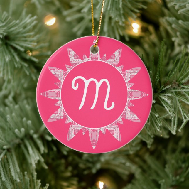 Pink White Monogram Snowflake Star Christmas Tree Ceramic Tree Decoration (Tree)
