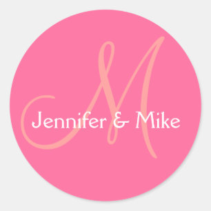 Pink White Monogram Wedding Favour Sticker
