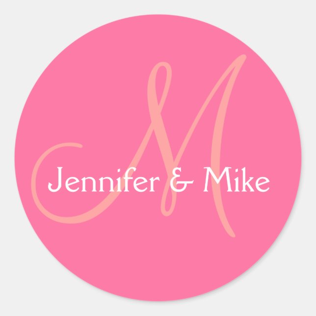 Pink White Monogram Wedding Favour Sticker (Front)