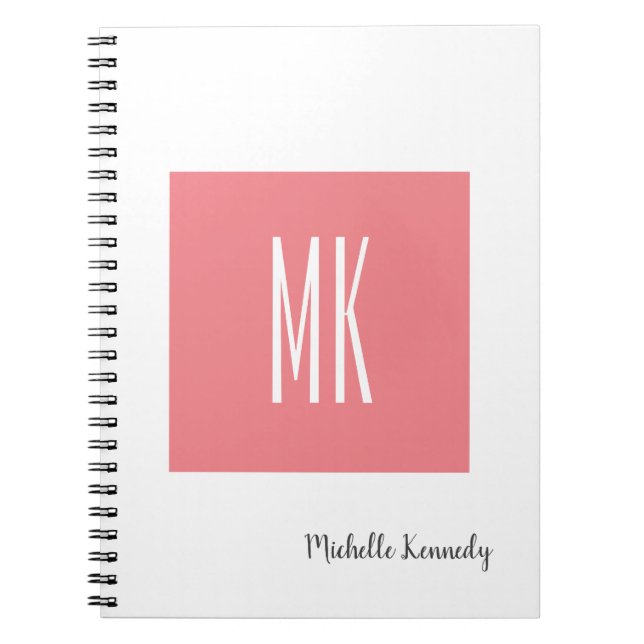 Pink White Monogrammed Professional Modern Notebook (Front)