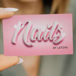 Pink White Nail Artist Manicurist 3D-style script Business Card
