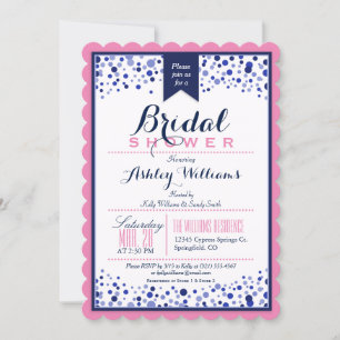 Pink, White, & Navy Blue Bridal Shower Invitation